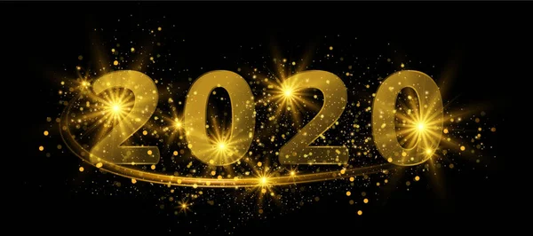 2020 Csillogó Arany Számok Ünnepi Újévi Háttér Izzó Fények — Stock Vector