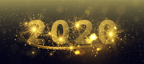 2020 Sparkling Golden Numbers Festive New Year Background Glowing Lights — Stock Vector