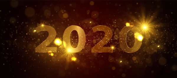 2020 闪闪发光的金色数字 节日新年背景与发光的灯光 — 图库矢量图片