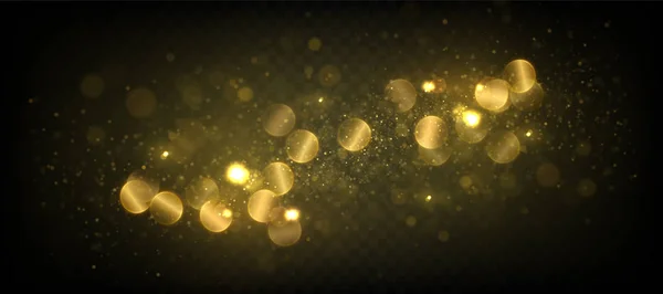 暗い透明な背景に分離された金色の輝く粒子 — ストックベクタ