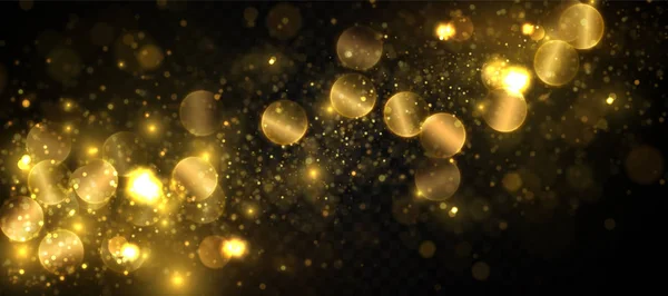 Золотые Светящиеся Частицы Изолированы Темном Прозрачном Фоне — стоковый вектор