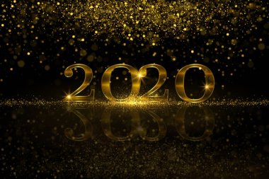 2020 Pırıl pırıl altın sayılar, parıltı tozu, parlak parçacıklar. Şenlikli yeni yıl arka plan
