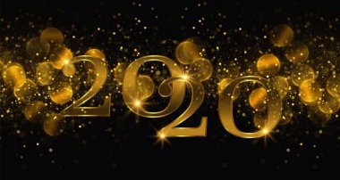 2020 Pırıl pırıl altın sayılar, parıltı tozu, parlak parçacıklar. Şenlikli yeni yıl arka plan