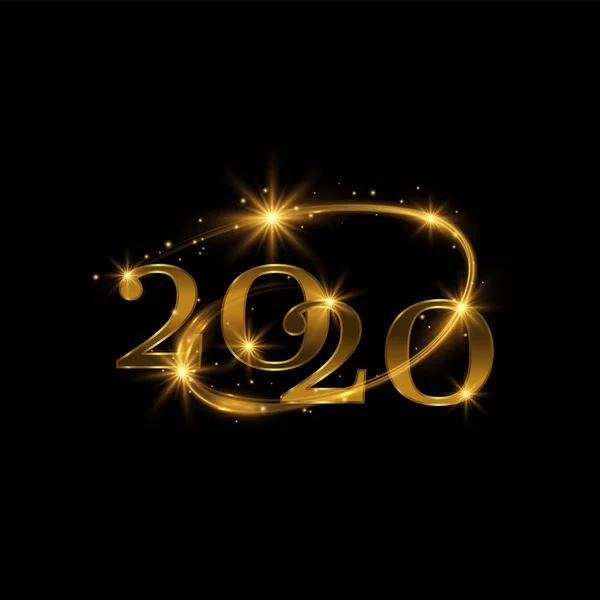 2020 闪闪发光的金色数字在黑色背景 — 图库矢量图片