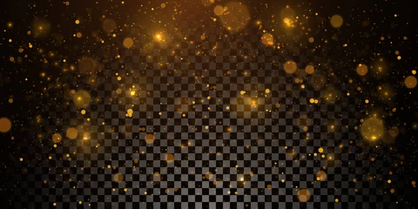 Partículas Doradas Vectoriales Luces Bokeh Brillantes Aisladas Sobre Fondo Transparente — Vector de stock