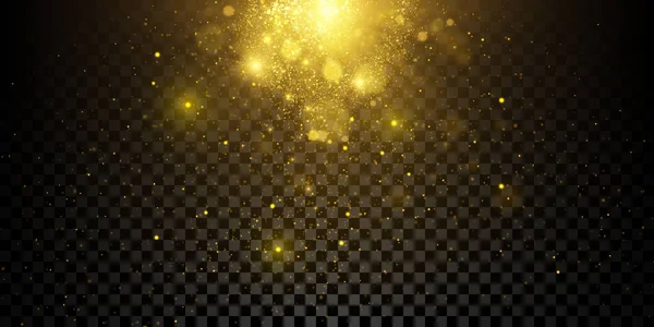 Vektör Altın Parçacıkları Şeffaf Arkaplanda Izole Edilmiş Parlak Bokeh Işıkları — Stok Vektör