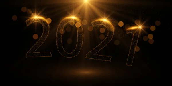 2021年新年背景 黑色上闪烁着闪光的格子花号 — 图库矢量图片