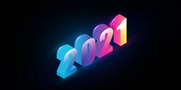 2021 New Year Background Colorful Glowing Isometric Numbers Black — Stock Vector