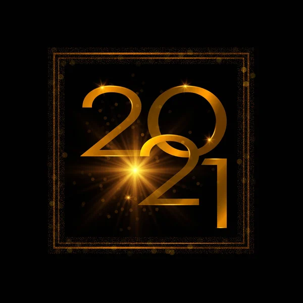 2021 Újévi Háttér Csillogó Csillogás Hatása Keretezett Arany Számok Fekete — Stock Vector
