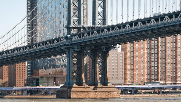 Manhattan Bridge Hangbrug New York City Panoramisch Beeld — Stockfoto