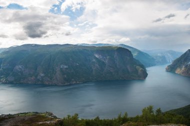 scenic view of sea and Aurlandsfjord from Stegastein viewpoint, Aurland, Norway clipart