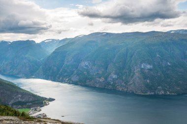 majestic landscape with sea and Aurlandsfjord from Stegastein viewpoint, Aurland, Norway clipart