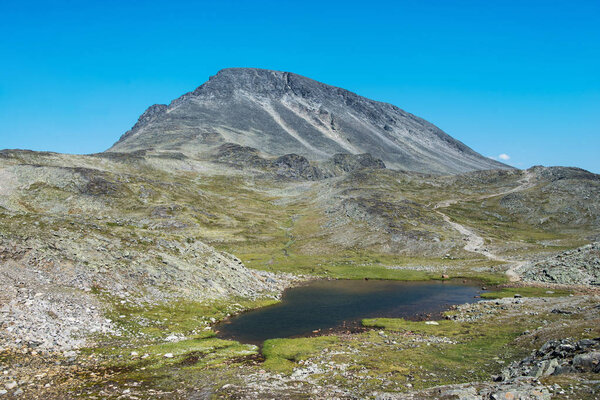 Besseggen ridge with little lake in Jotunheimen National Park, Norway