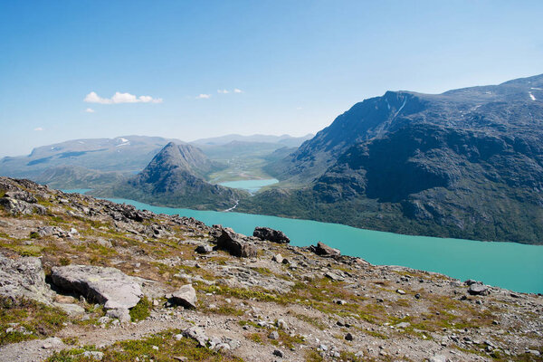 Besseggen ridge over Gjende lake in Jotunheimen National Park, Norway