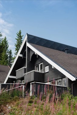 Trysil, Norveç - 26 Temmuz 2018: düşük en büyük Kayak Merkezi Trysil Norveç'te evinde siyah yaşamak görüş açısı 