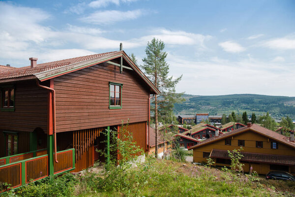 TRYSIL, NORWAY - 26 JULY 2018: living houses at largest ski resort Trysil in Norway