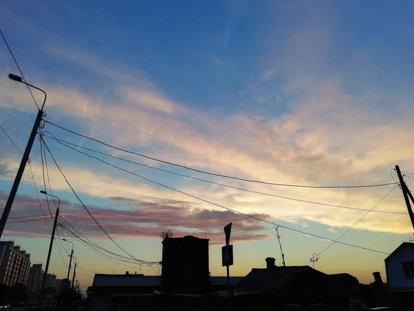 Puesta Sol Una Pequeña Ciudad — Foto de Stock