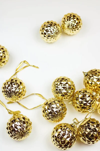 Golden Silver Balls Top View White Background Christmas New Year — Stock Photo, Image