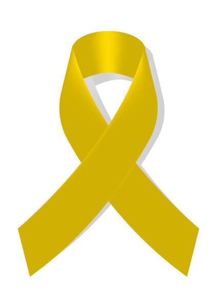 Yellow awareness ribbon on white background. Mourning symbol. Bone Cancer Background Vector