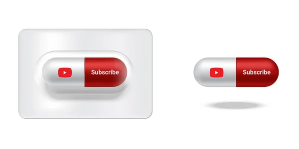 Capsule Réaliste Pilule Médecine Avec Les Médias Sociaux Abonnez Vous — Image vectorielle