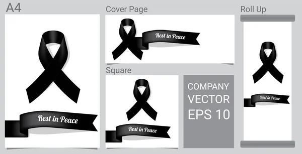 模拟哀悼标志与黑色的尊重丝带在白色背景横幅 安息在和平葬礼卡片向量例证 — 图库矢量图片