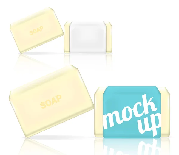 Mock Realistische Soap Bar Cosmetische Verpakking Papier Wrap Plastic Pak — Stockvector