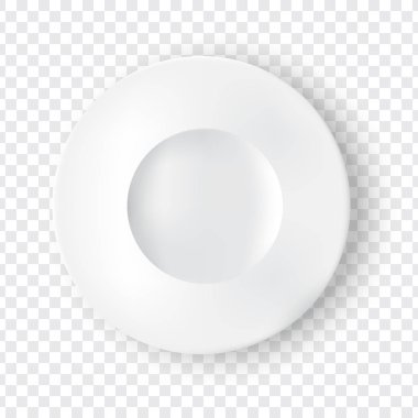 Gerçekçi beyaz plaka veya çanak şeffaf arka plan illüstrasyon ile yemek için mock