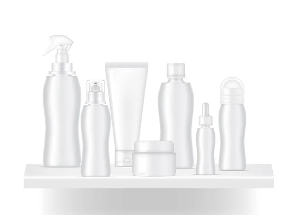 Mock Realistic Shelf Show Skincare Bottle Product Light Shadow White — Stock Vector