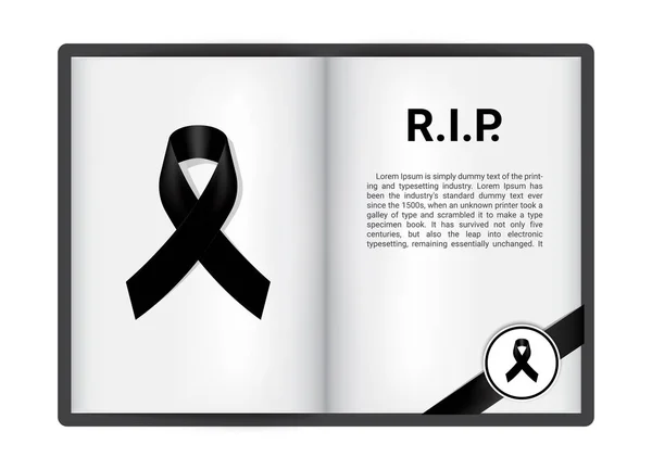 Trauermotiv Mit Schwarzem Respektband Auf Weißem Papierbuch Hintergrundbanner Ruhe Frieden — Stockvektor