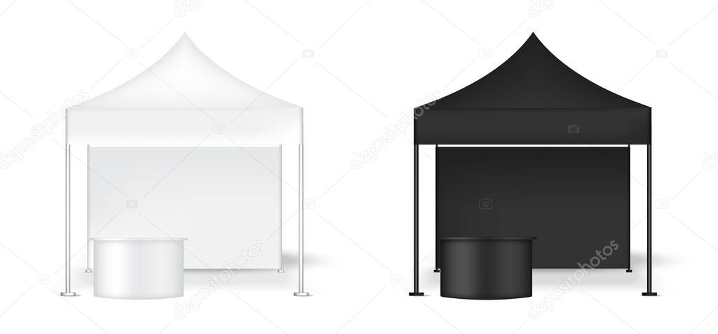 3D Mock up Realistic Tent Display Wall POP Booth With Table for Sale Marketing Promotion Exhibition Background Illustration