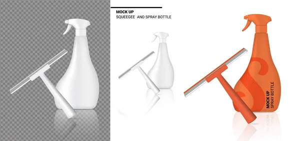 Spray Bottle Mock Realistic Squeegee Objeto Limpieza Para Limpiaparabrisas Del — Vector de stock