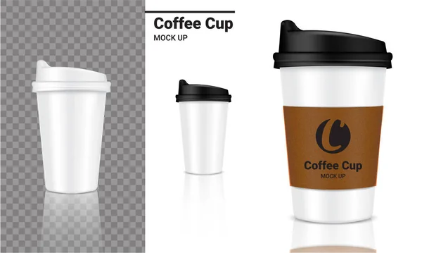 Modèle Réaliste Tasse Café Emballage Produit Logo Design Avec Noir — Image vectorielle