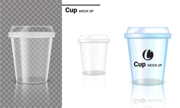 Mock Realista Transparente Copo Plástico Embalagem Produto Logotipo Design Transparente — Vetor de Stock