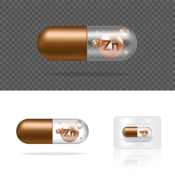 Mock Realistic Transparent Pill Vitamin Medicine Capsule Panel White Background — Stock Vector