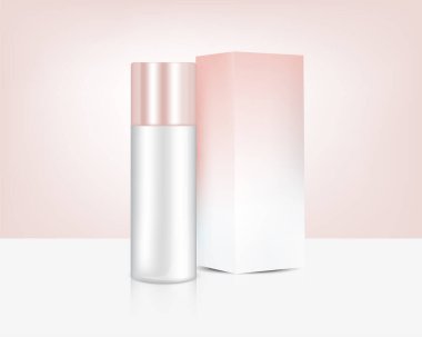 Pompalayın Gerçekçi Gül Altın Parfüm Kozmetik ve Cilt Ürünleri için Kutu Resimleri. Sağlık ve Tıp Konsepti Tasarımı.