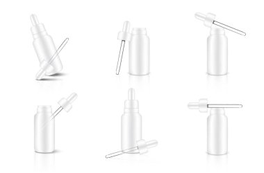 Dropper Bottle Mock up Realistik Kozmetik ve 3 Box Side for Cilt Özü Ticaret Ürünleri veya İlaç Beyaz Arkaplan Resimlerinde. Sağlık, Tıp ve Bilim Tasarımı.