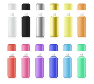 3D USB USB Flaş Sürücü Gerçekçi Bellek Beyaz arka planda Taşınabilir Bellek için Modifiye Edin. Teknoloji Nesnesi Şablon Tasarımı.