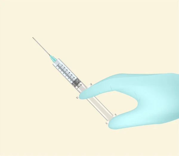 Vakcina Injekció Kézzel Orvosi Kesztyű Tudomány Háttér Illusztráció Egészségügyi Koncepció — Stock Vector