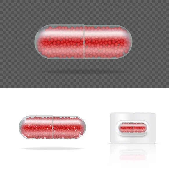 Mock Realistic Transparent Pill Medicine Capsule Panel White Background Vector — Stock Vector