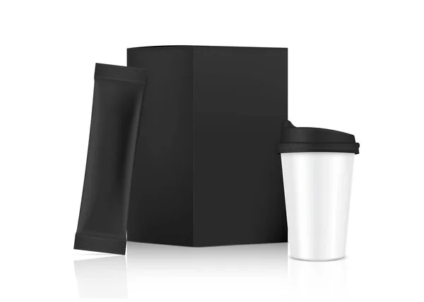 Glossy Stick Sac Maquette Tasse Avec Boîte Papier Isolé Sur — Image vectorielle