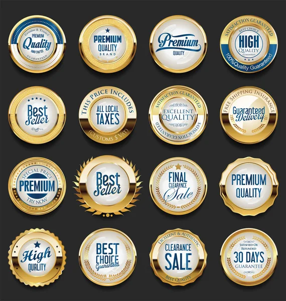 Collectie Van Gouden Retro Vintage Badges — Stockvector