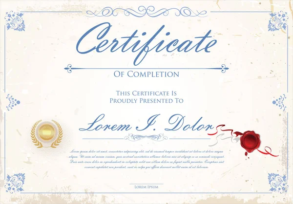 Certificato Diploma Retrò Disegno Modello Vettoriale Illustrazione — Vettoriale Stock