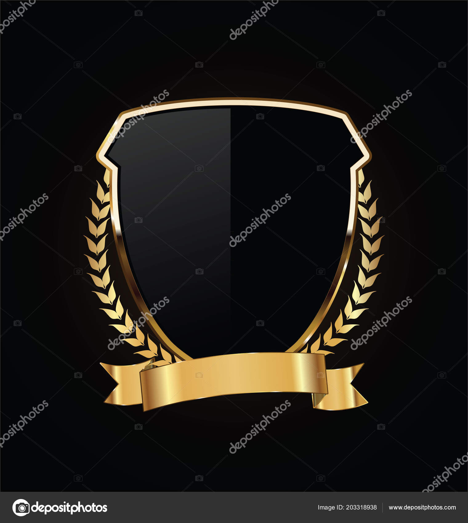 Ouro Escudo Preto Com Louros Ouro Vetor De Stock C Totallyout 203318938