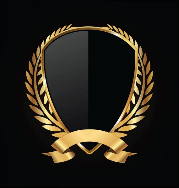 Escudo Oro Negro Con Laureles Oro — Vector de stock