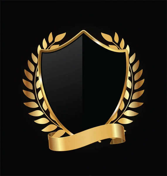 Goud Zwart Schild Met Gouden Lauweren — Stockvector