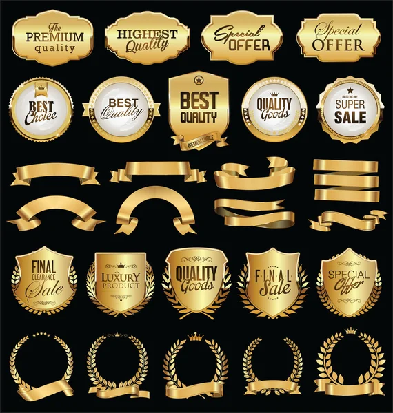 超级销售复古黄金徽章和标签矢量收藏 — 图库矢量图片