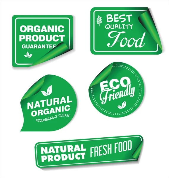 Natuurlijke Biologische Producten Groene Collectie Van Labels Badges — Stockvector