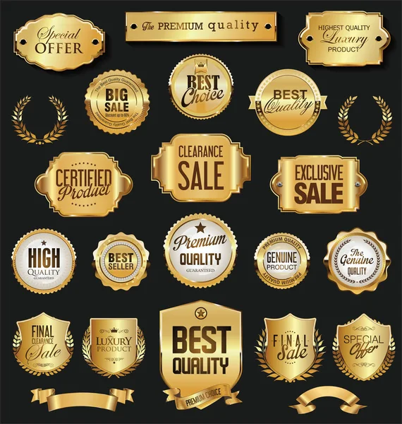 Retro Vintage Arany Jelvények Címkék Vektorgyűjtemény — Stock Vector