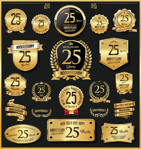 Anniversary Retro Vintage Golden Badges Labels Vector — Stock Vector