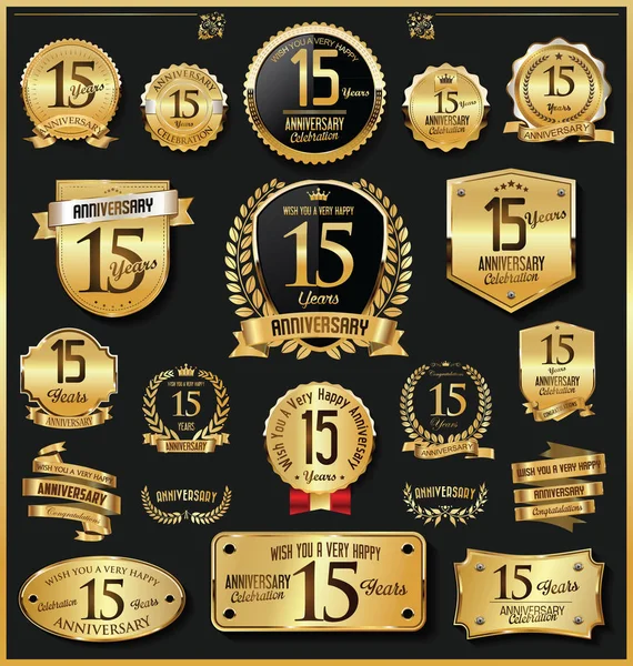 Anniversary Retro Vintage Golden Badges Labels Vector — Stock Vector